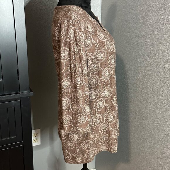 Columbia Womens Brown Top XL Floral Patterned 3/4 Sleeve V-Neck Cotton - Picture 8 of 8